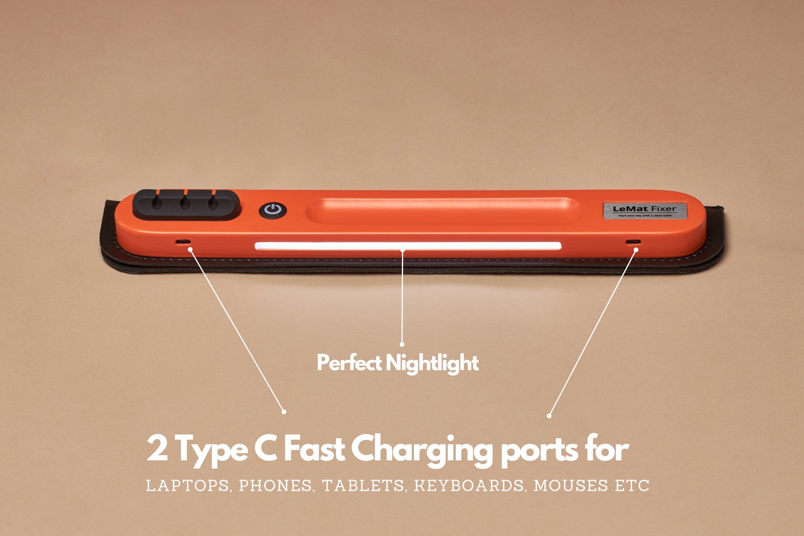 LeMat Magnetic Fixer Mini for any Desk Mat FAST CHARGER | LIGHTING (Orange)