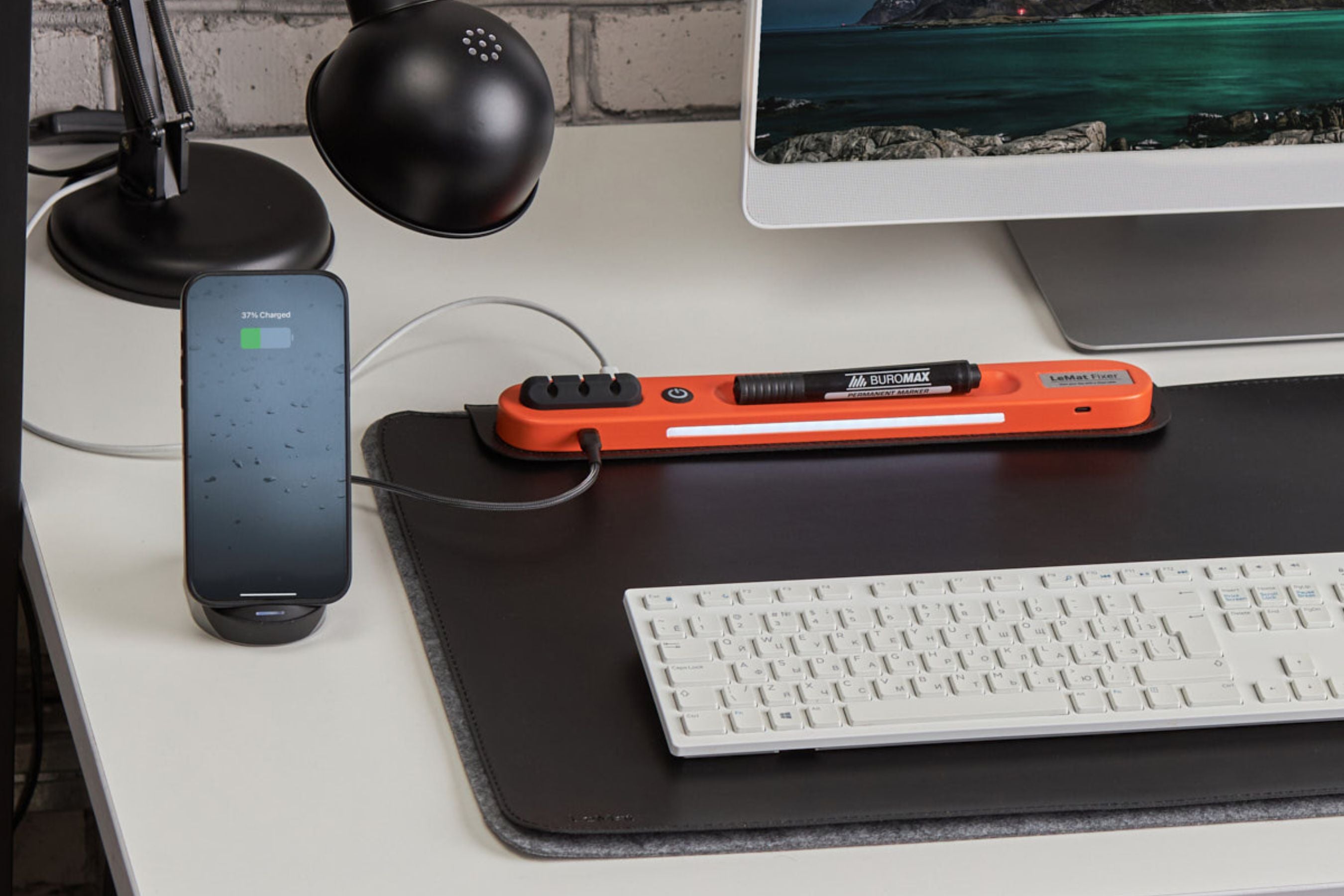 LeMat Magnetic Fixer Mini for any Desk Mat FAST CHARGER | LIGHTING (Orange)